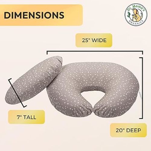 Dr. Mama's Organics Organic Nursing Pillow with Lumbar Support - Ergonomic Design Helps Relieve Back Pain and Arm Fatigue - for Breast and Bottle Feeding - Removable Cover - Gray