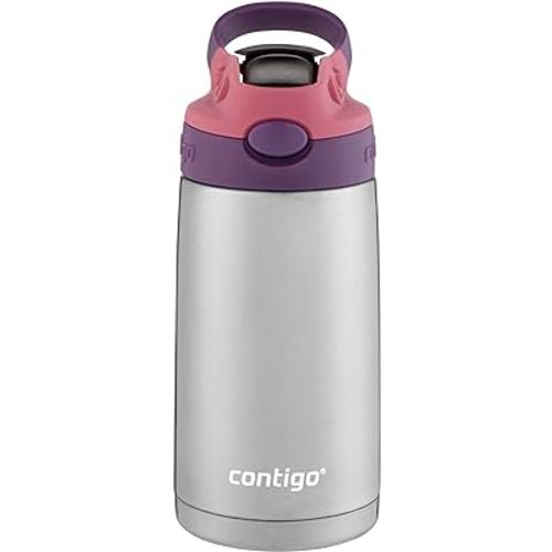 Contigo Aubrey Kids Stainless Steel Water Bottle with Spill-Proof Lid, Cleanable 13oz Kids Water Bottle Keeps Drinks Cold up to 14 Hours, Eggplant/Punch