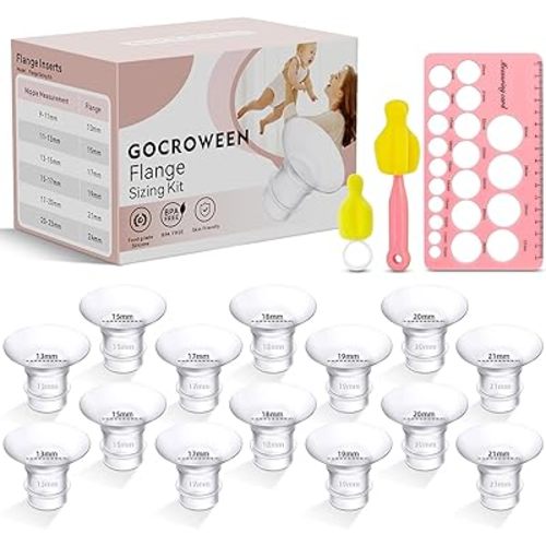 Flange Sizing Kit with 14PCS Flange Inserts 13/15/17/18/19/20/21mm, Nipple Ruler, Cleaning Brush, Flange Insert for 24mm Breast Pump,Flange Sizing Measurement Tool (14PCS 13/15/17/18/19/20/21mm)