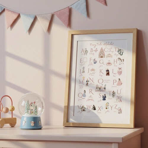 Fairytale Princess Alphabet Storybook Print – Digital Download | Whimsical Nursery Wall Art for Children’s Room
