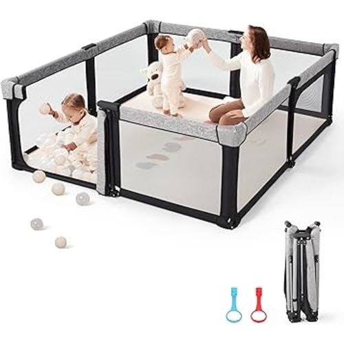 Sweeby Baby Playpen, 71x71 Inch Baby Gate Foldable Playpens for Babies and Toddlers, Extra Large Playpen with Door Play Yard for Baby Fence Indoor and Outdoor Play Pen,Black
