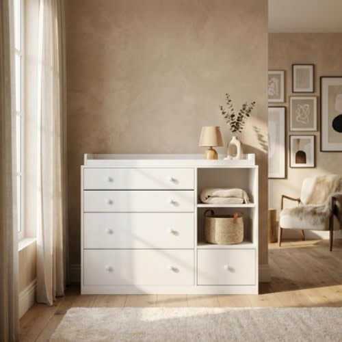 Famapy White Changing Table With 2 Shelves and 5 Storage Drawers Dresser Nursery Furniture Baby Dresser