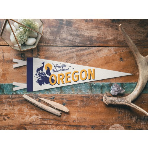 Oregon Felt Pennant | Pacific Wonderland State banner poster. Vintage typography Pacific Northwest flag pennant home decor. USA Handmade