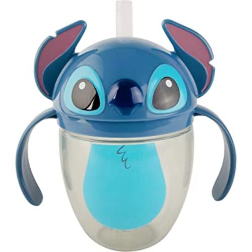 The First Years Disney Stitch Weighted Straw Cup - Spill Proof Toddler Straw Cups with Flip Top Cover - Transition Sippy Cups - Toddler Feeding Supplies - 7 Oz - Ages 6 Months and Up