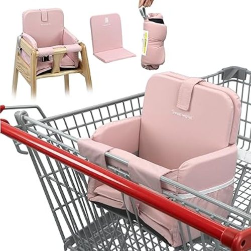 Padded Shopping Cart Seat Cover for Baby, 2-Layer Adjustable Grocery Cart Cover for Baby Infant Toddler, High Chair Cover for Restaurant, Machine Washable - Pink