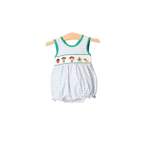 Smocked Friends Blue Stripe Bow Bubble