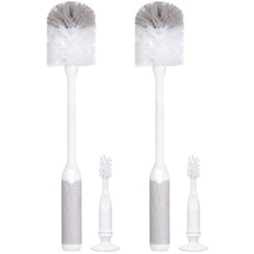 Ubbi Baby Bottle Brush Set, Bottle Brush and Nipple Brush, Baby Cleaning Essentials, Gray (Pack of 2)