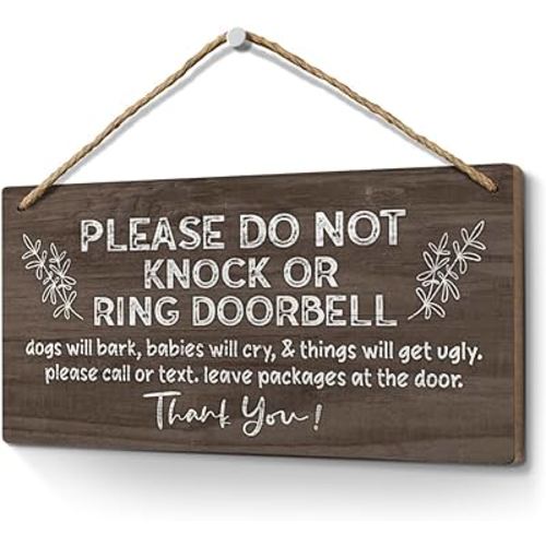 Please Do Not Knock or Ring Doorbell Sign 6x12,Funny Baby Sleeping Sign for Front Door,No Soliciting Sign for House,Do Not Disturb Door-Must Have Home Door Sign-Brown