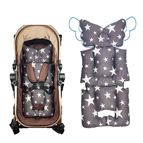 Stroller liner insert Car Seat Liner cover, infant reversible cotton newborn cushion pad universal for baby carrier pram, thick padding, non slip, by DODO NICI grey star