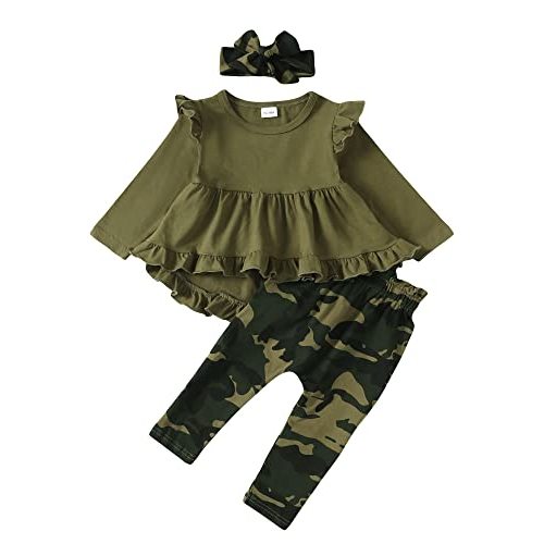 Kucnuzki Baby Girl Clothes Toddler Girl Outfit Ruffle Sleeve Shirt Floral Pant Set Fall Winter Clothing for Girl