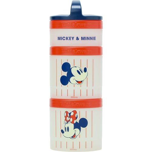 Whiskware Disney Mickey Mouse and Friends Stackable Snack Containers for Babies, Toddlers, and Kids, 3 Stackable Snack Cups for School and Travel, Cupholder Friendly, Mickey and Minnie! Baseball!