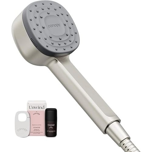 Canopy Handheld Filtered Shower Head & Scalp Massager - High Pressure Shower Head Filter for Hard Water - Shower Filter To Remove Impurities for Healthier Scalp, Skin & Hair - Hair Growth - Nickel