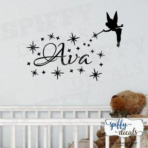 Tinkerbell Name Wall Decal Vinyl Sticker Personalized Custom Silhouette Spiffy Decals Baby Girl Nursery Bedroom