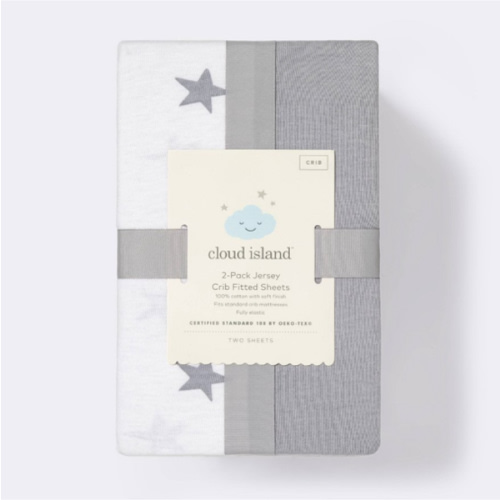 Fitted Jersey Crib Sheet - Gray & Scatter Star - Cloud Island™ 2pk