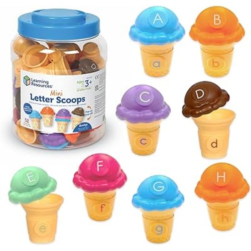 Learning Resources Mini Letter Scoops,Preschool Learning Toys, Stacking Toys, Montessori Toys,Kids Easter Gifts, Ages 3+, 52 Pieces