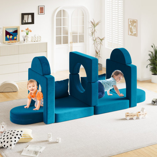Isabelle & Max™ Kids Couch, 12pcs Modular Kids Play Couch With 2 Pillows And Tunnel, Fold Out Toddler Couch For Playroom Bedroom | Wayfair