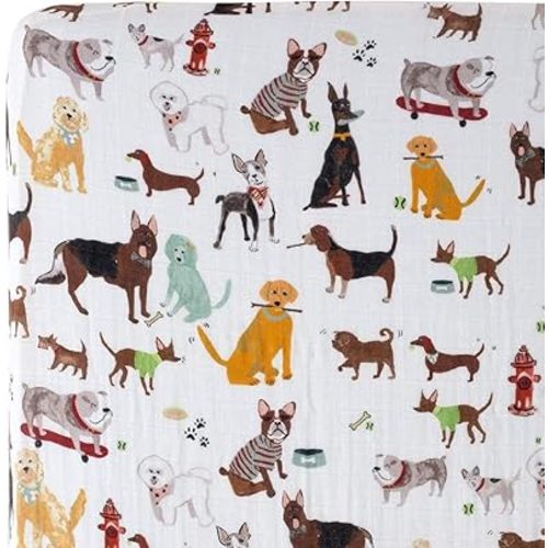 Little Unicorn Fitted Crib Sheet | 100% Cotton Muslin | Super Soft | Sized for Standard Baby Crib & Toddler Mattress | Machine Washable | 52” x 28” x 9” (Woof)