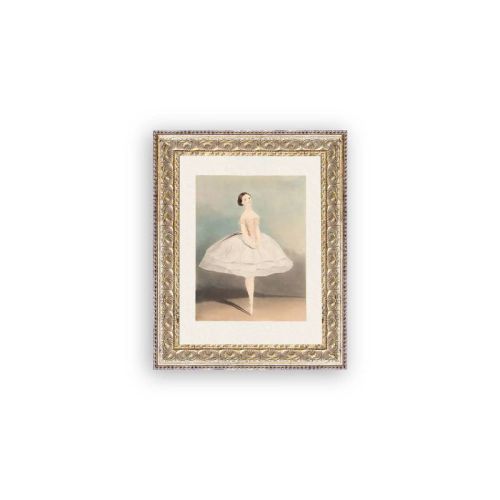 Petal Lane 8"x10" Ballerina Wall Art: Vintage Style, Gold Frame, Mixed Media Canvas, Sawtooth Back