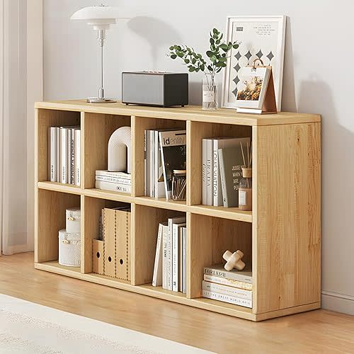 8 Cube Storage Organizer, 2 Tier Solid Wood Open Cube Shelf, Mortise and Tenon Structure Short Bookshelf, Horizontal Bookshelf, Display Shelf, Easy to Install