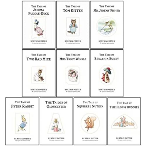 Peter Rabbit Library 10 Books Collection Set By Beatrix Potter(Flopsy Bunnies, Jemima Puddle-Duck, Tom Kitte, Mr Jeremy Fisher,Tiggy-Winkle, Two Bad Mice, Benjamin Bunny, Tailor of Gloucester, Squirrel Nutkin & Tale Peter Rabbit)