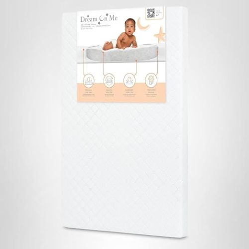 Dream On Me Holly 2-in-1 Mini Crib Mattress, Dual-Sided Infant & Toddler, Waterproof Cover, GREENGUARD Gold Certified, 38” x 24” x 3”, Fits Mini & Select Portable Cribs, Not for Playards