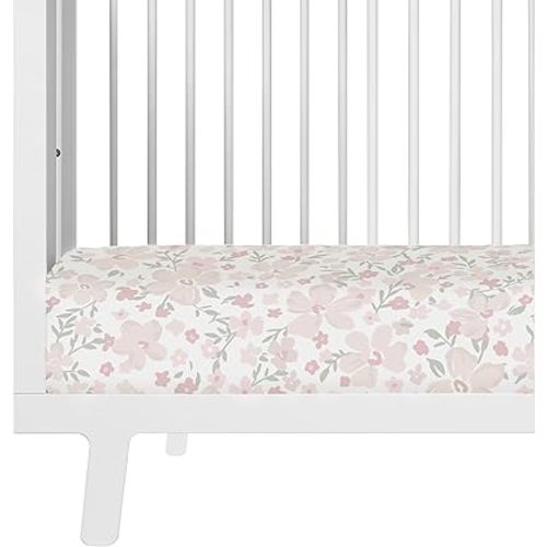 MakeMake Organics Organic Crib Sheet GOTS Certified Organic Cotton Crib Sheet Fitted with Pillowcase (14"x19") Buttery Soft Breathable Hypoallergenic Flowers Girls (28"x52", Blossom)