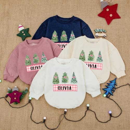 Personalized Christmas Romper Sweatshirt, Holiday Baby Outfit, Custom Name Baby Romper, Baby Christmas Clothes, Christmas Baby Outfit