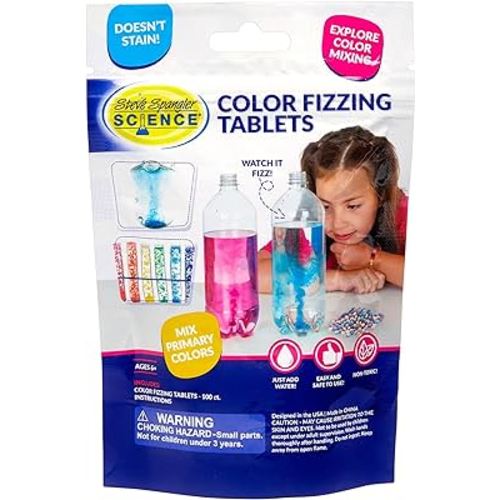 Steve Spangler Science - WTIN-100 Color Fizzers, 100 Tablets – Assorted Colors (Red, Yellow & Blue) – Colorful Science Experiment Kit for Kids, Won’t Stain Hands or Surfaces, Exciting STEM Activity