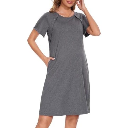 Sosolism Nursing Nightgown 3 in 1 Delivery Labor Hospital Maternity Nightgowns Short Sleeve Dress Sleepwear Gowns for Women