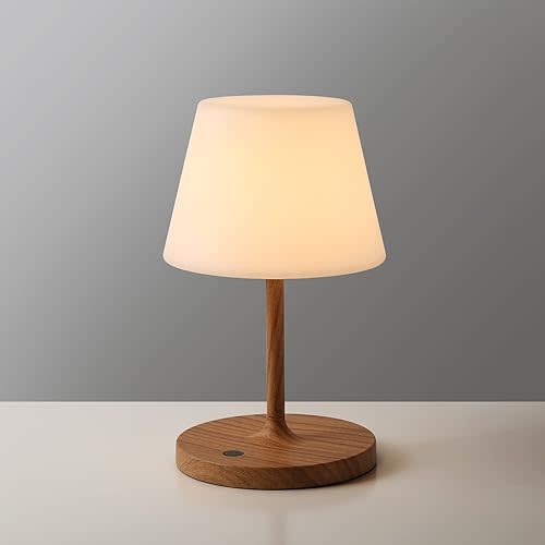 Outdoor Battery Operated Table Lamp Waterproof, 4000mAh Cordless Rechargeable, Touch Dimmable Desk Lamp, LED Night Light for Patio Camping Restaurant Home, H9.6in, Wood Grain