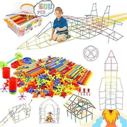 Amazon.com: Straw Constructor Toys STEM Building 600Pcs Toy Interlocking Plastic Engineering Thin Tube Blocks Educational Kit for 3 4 5 6 7years Kids Boys and Girls Gift : Ggiibro: Toys & Games