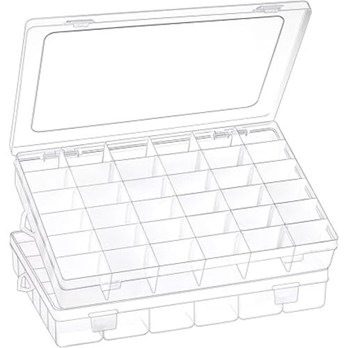 2 Pack 36 Grids Clear Plastic Organizer Box with Adjustable Dividers, Small Craft Organizers and Storage, Compartment Container for Bead, Nail, Jewelry, Art, DIY Crafts, Fishing Tackle, Small Items