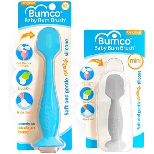 Bumco Diaper Cream Spatula + Mini Baby Bum Brush for Baby Butt Cream with Travel Case - Diaper Cream Applicator Set, Butt Spatula Baby Necessities, Diaper Cream Brush, Blue & Gray