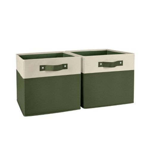 2pc Kids' 10.5" Two-Toned Folding Storage Bin Set - RiverRidge Home, Color: Olive Green