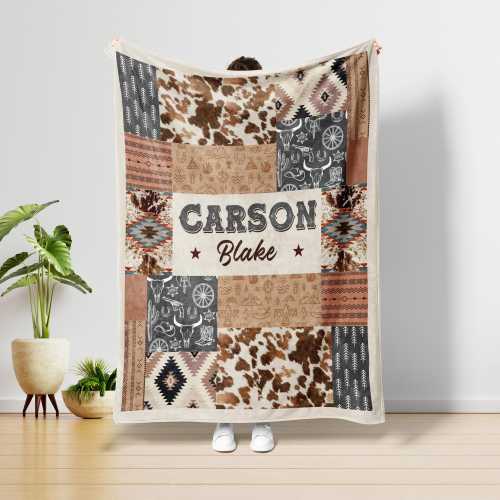 Personalized Western Blanket, Baby Boy Blanket, Baby Shower Gift, Cowboy Crib Bedding Boy, Cowboy Baby Blanket With Name, Western Nursery.
