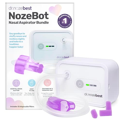 Dr. Noze Best NozeBot Electric Baby Nasal Aspirator - Designed by a Pediatric ENT for Safe, Gentle Congestion Relief - Rechargeable, Portable & Easy to Clean Nose Sucker for Infants and Toddlers