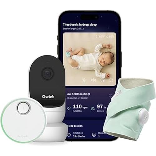 Owlet Dream Duo 2 Smart Baby Monitor - 1080p HD Video Baby Monitor with Dream Sock - Baby Foot Monitor and Sensor Tracks Heartbeat and Oxygen Levels in Infants and Newborns