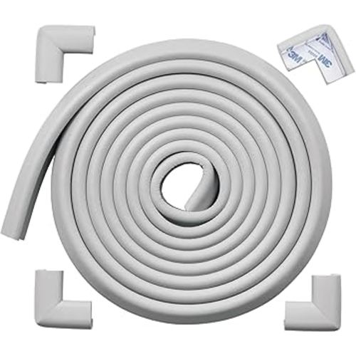 Roving Cove HeftyFit Edge Corner Protector Baby Proofing (Large 15ft Edge 4 Corners), Heavy-Duty, Soft NBR Rubber Foam, Furniture Fireplace Safety Bumper Guard, 3M Adhesive, Stone Grey