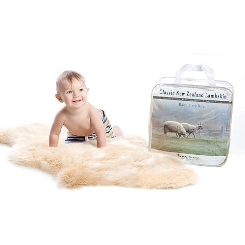 New Zealand Sheepskin Rug – Ethically Sourced Lambskin for Baby Care, Soft Rug with Natural Wool and Leather, Unshorn Furry Lambswool, Plush Sheepskin Throw for Nursery & Playtime, 32-34 Inch