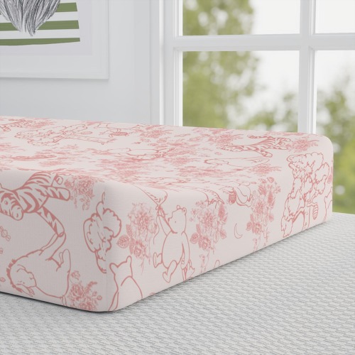 Pink Toile Winnie the Pooh Changing Pad Cover | Vintage Baby Girl Nursery Decor | Classic Pooh Bear Crib Bedding | Baby Shower Gift