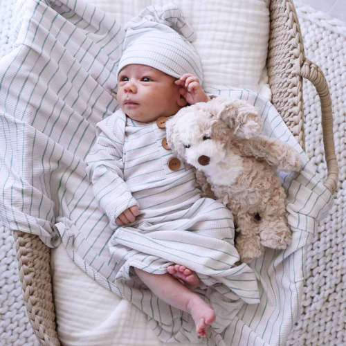 Sage's Stripes Bamboo Waffle Newborn Baby Knot Gown & Hat Set