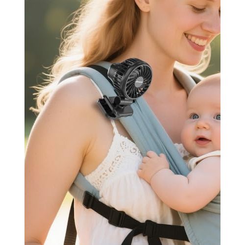 AMACOOL Mini Baby Fan with Clip for Carrier/Baby Car Seat/Bassinet, 3-Speed Portable Fan, 10H Cooling Rechargeable, Ultra Light 0.24 lb, Safe Gaps, 360° Rotatable for Diaper Backpack Stroller Travel