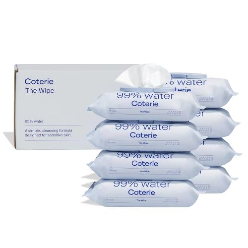 Coterie Baby Wipes for Sensitive Skin, Plant-Based and Plastic-Free Fibers, 99% Water, Hypoallergenic, pH Balanced, Unscented, Clean and Gentle Baby Essentials, 8 Pack, 448 Count