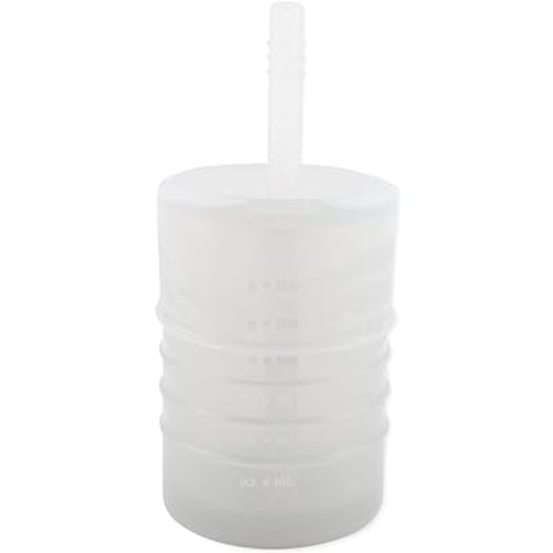 Bumkins Baby and Toddler Cups, Sippy Cup with Straw, Spill Proof, Transition Cup for Babies Ages 1 Year, Safely Sip from Lid, Straw or Cup, First Year Supplies, Platinum Silicone, Holds 7oz, Gray