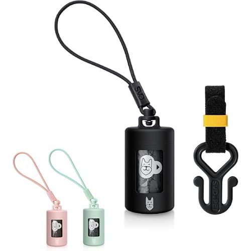 Retractable Dog Waste Bag Dispenser + Bag Holder Kit, Dog Poop Bag Dispenser, Retractable Waste Bag Dispenser, Lightweight Poop Bag Holder, Stretchy Strap Fits Any Dog Leash (Black)