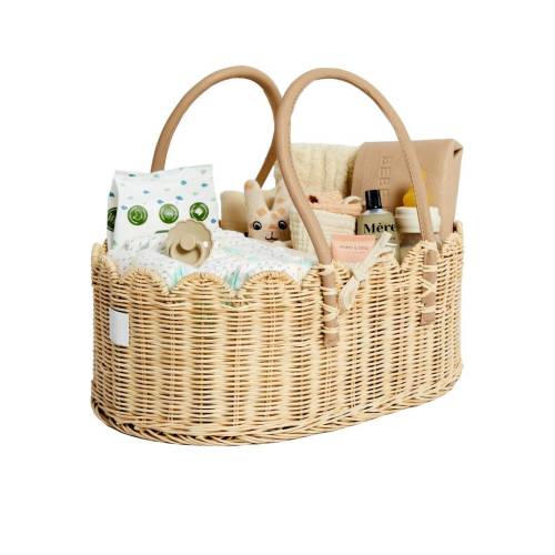 Baby Diaper Caddy Organizer Natural- Artisan-Crafted Scalloped Rattan Basket - Luxurious Diaper Caddy Basket - Elegant Scallop Basket