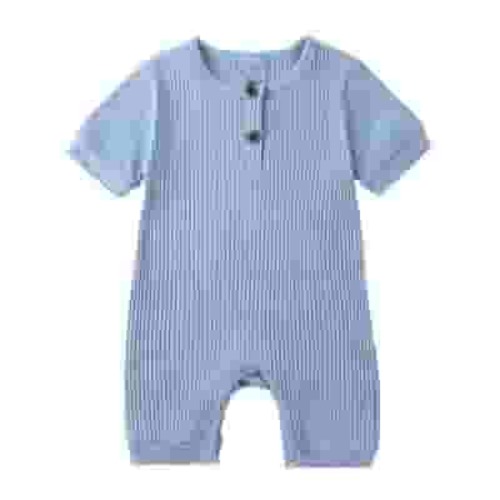 Boys' Jumpsuits Child'S Summer Jumpsuit Boys and Girls Baby Botton Short Sleeve Round Neck Cute Solid Shorts Rompers New Casual Winter Jumpsuits Light Blue Newborn