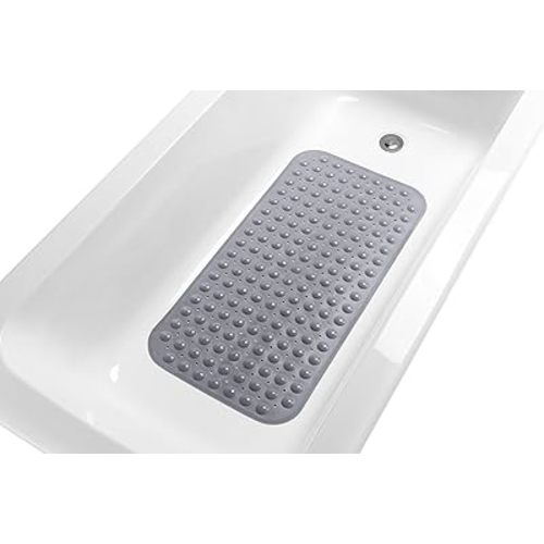 Large Non-Slip Bathtub & Shower Mat 31”x16” (Smooth/Non-Textured Tubs Only) Safe, Clean, Machine-Washable, Superior Grip&Drainage, Vinyl, Opaque Gray (Grey)