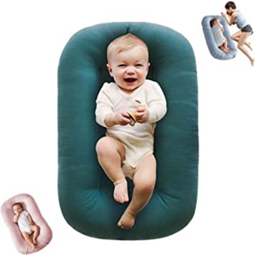 Baby Lounger for Newborn 0-24 Months, Baby Lounger Pillow Cosleeping for Baby in Bed, Soft Organic Cotton Breathable Infants Lounger (Green)