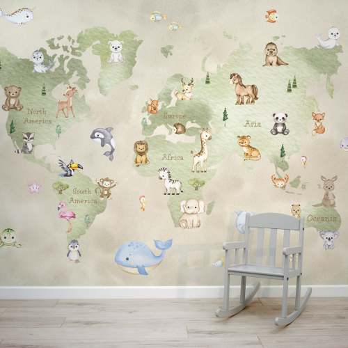 Small World - Cute Watercolour Children's Map Wallpaper Mural